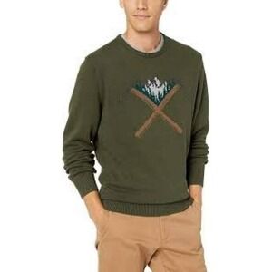 Goodthreads Men's Soft Cotton Graphic Crewneck Olive Green Sweater Ice Axe Sz M